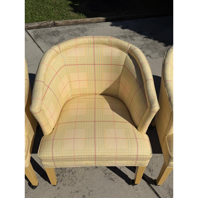Yellow Vintage Sherrill Furniture Bucket Dining Chairs on Casters in Plaid Upholstery, Set of 4 For Sale - Image 8 of 16