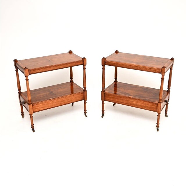 Georgian Inlaid Yew Wood Side Tables, 1930, Set of 2 For Sale - Image 4 of 11