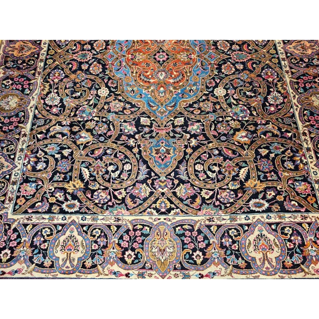 Vintage Khorassan Rug, Handwoven Floral Pattern, Navy & Turquoise, 10’ X 12’ For Sale - Image 9 of 12