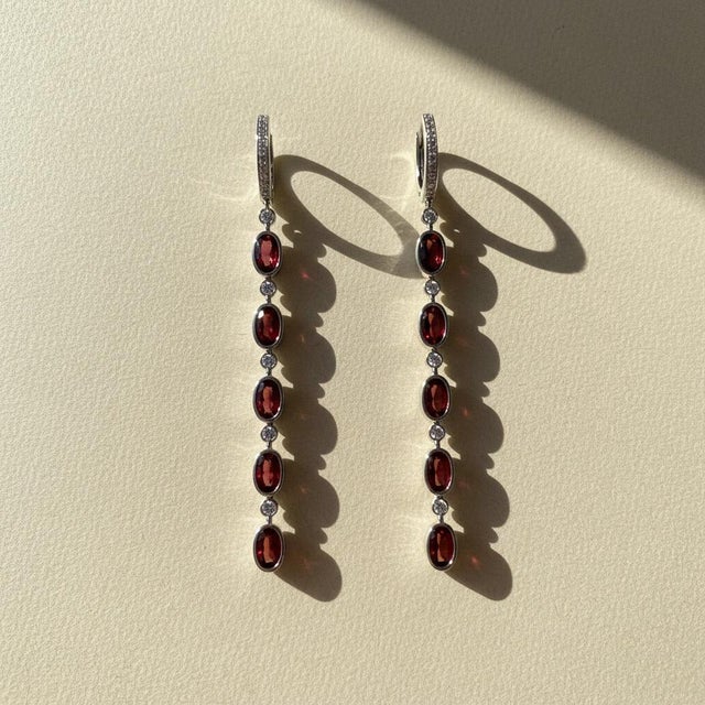 Not Yet Made - Made To Order Garnet Huggie Drop Earrings, Silver, Gold, Pair For Sale - Image 5 of 7