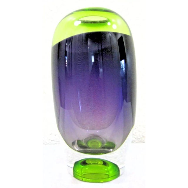 Purple Signed Göran Wärff Vision Vase Purple/Green by Kosta Boda For Sale - Image 8 of 12