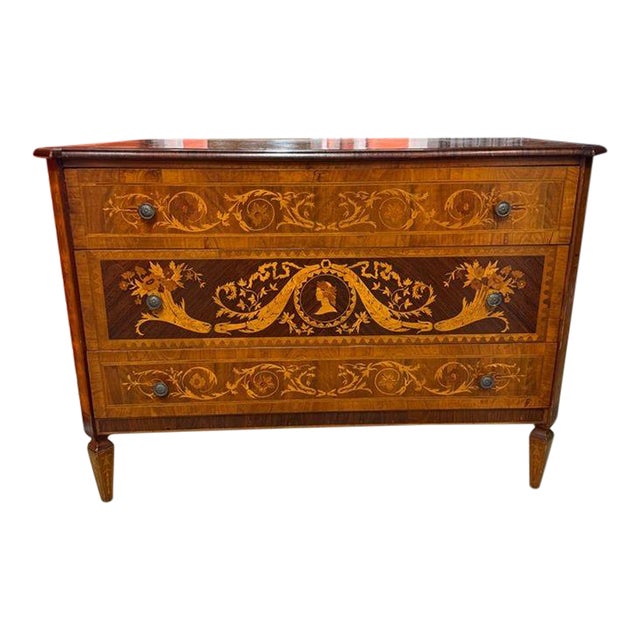 Mid 20th Century Ornate Italian Marquetry Chest For Sale