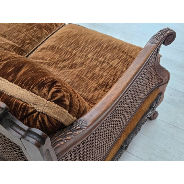 Danish Armchair in Velour and Carved Ash, 1930s For Sale - Image 16 of 18