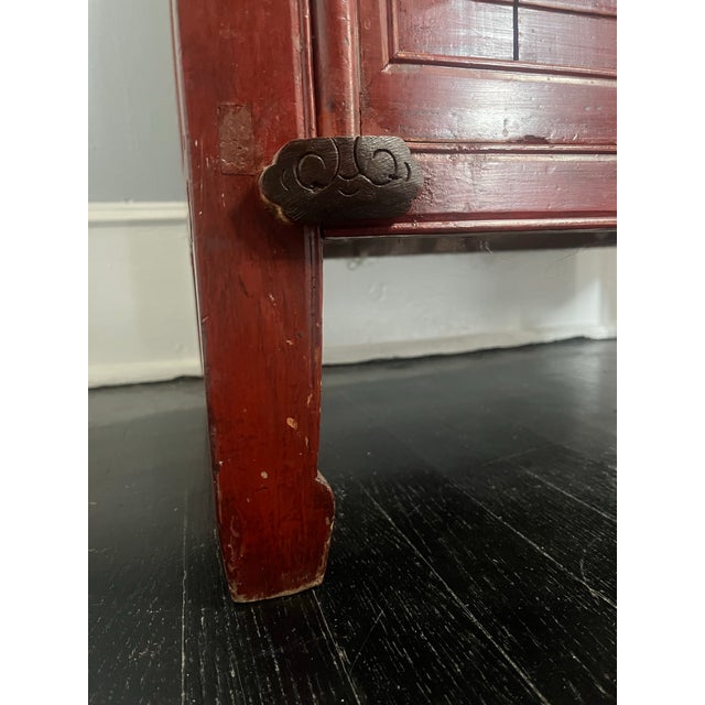 Wood Late Qing Red Lacquer Elmwood Accent Cabinet - Northern China For Sale - Image 7 of 11