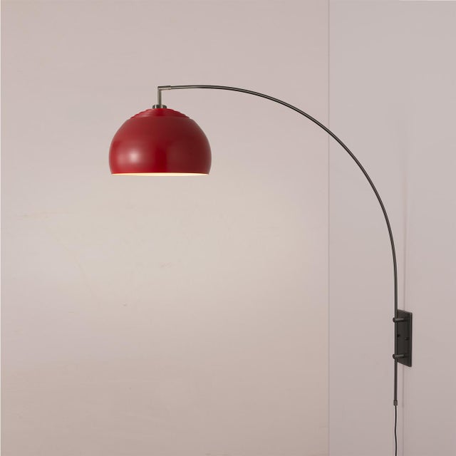 Mid-Century Modern 1960s Morelli Black Nickel Wall Sconce by Nova of California - Half Dome Crimson Red Shade, Modern Light Fixure, Black Nickel, Slide Dimmer For Sale - Image 3 of 7