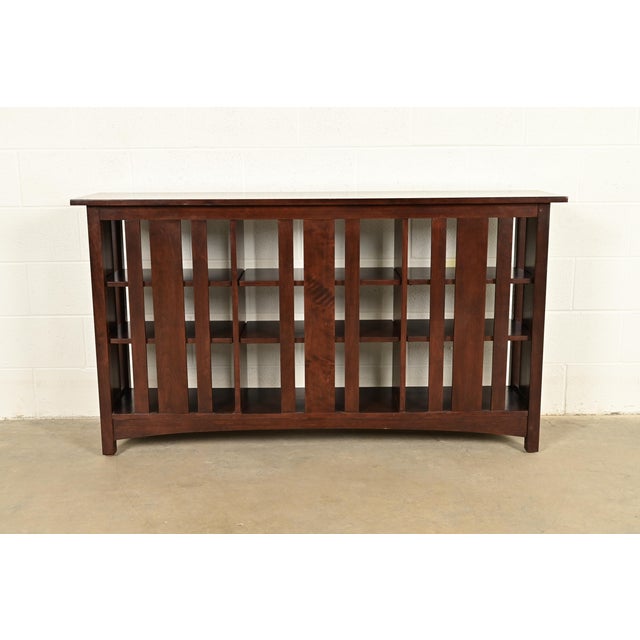 Stickley Harvey Ellis Collection Mission Arts & Crafts Inlaid Cherry Wood Slatted Triple Bookcase For Sale - Image 11 of 12