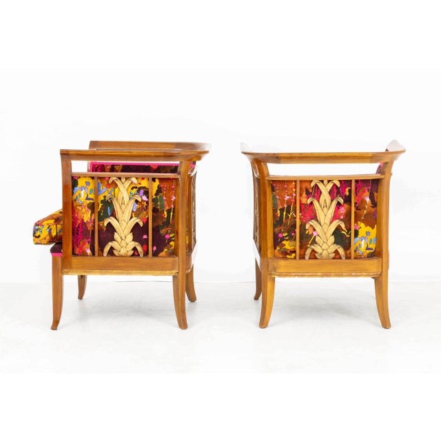 Art Deco Velvet Upholstered Armchairs, Pair For Sale In New York - Image 6 of 7