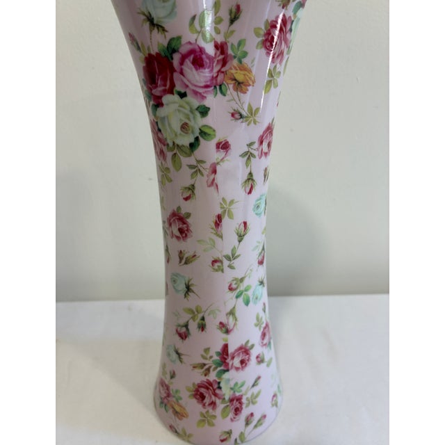 Pink Vintage Godinger Antique Reflections Pink Rose Porcelain Vase With Heart Pierced Rim For Sale - Image 8 of 10