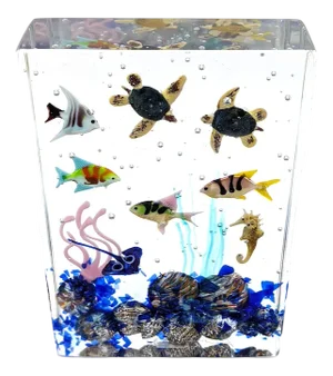 Hand-Cut Murano Glass Aquarium Sculpture with Tropical Fish from YourMurano