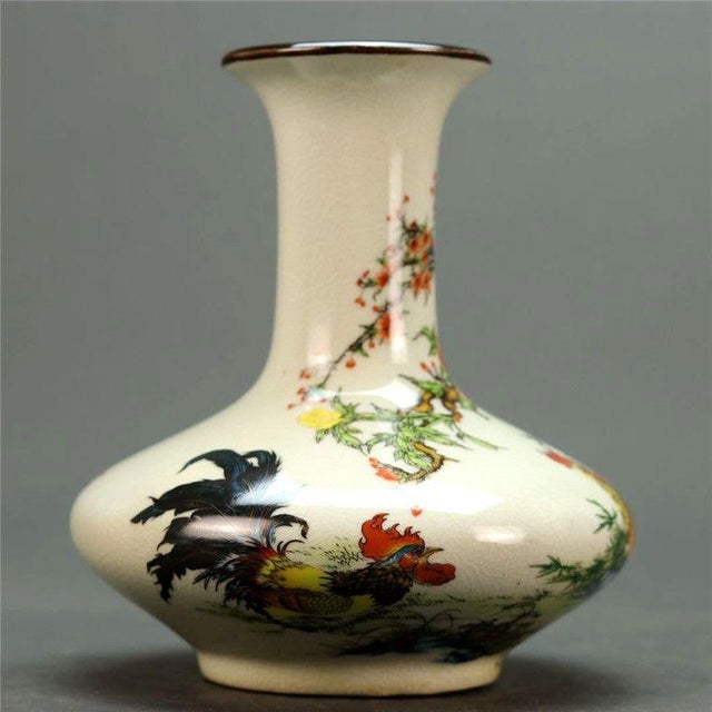 Vintage Chinese Rooster & Floral Porcelain Vase - 6.5" For Sale - Image 4 of 8