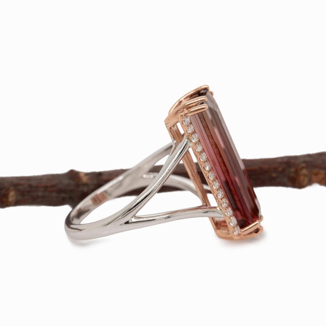 Pink 6.4cts Bi-Color Tourmaline Ring With Natural Diamond Accents: Solid 14k Gold For Sale - Image 8 of 9