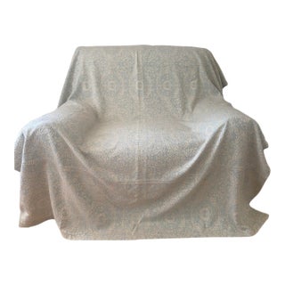 Blue Ivory Woven Medallion Damask Full Bedspread For Sale