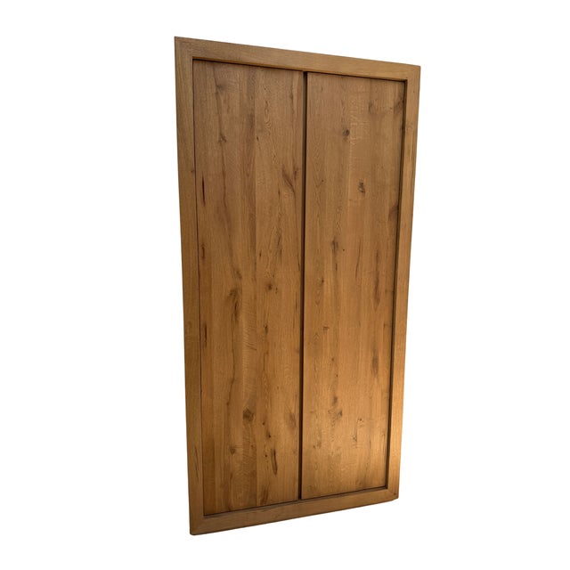 Mid-Century Modern Restoration Hardware Rustic Oak Double-Door Cabinet / Armoire For Sale - Image 3 of 7