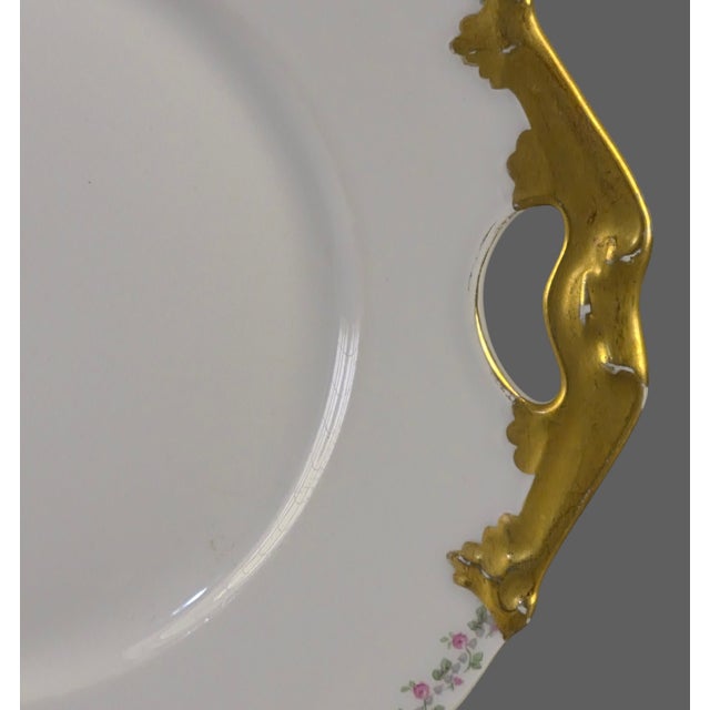 French Elegant Vintage Limoges L. Bernardaud Gilded Handles Floral Border D & C France Platter #1 For Sale - Image 3 of 11