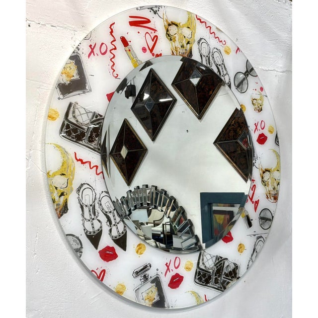 Stylish Modern Hello Beautiful Round Wall Mirror, showroom floor sample