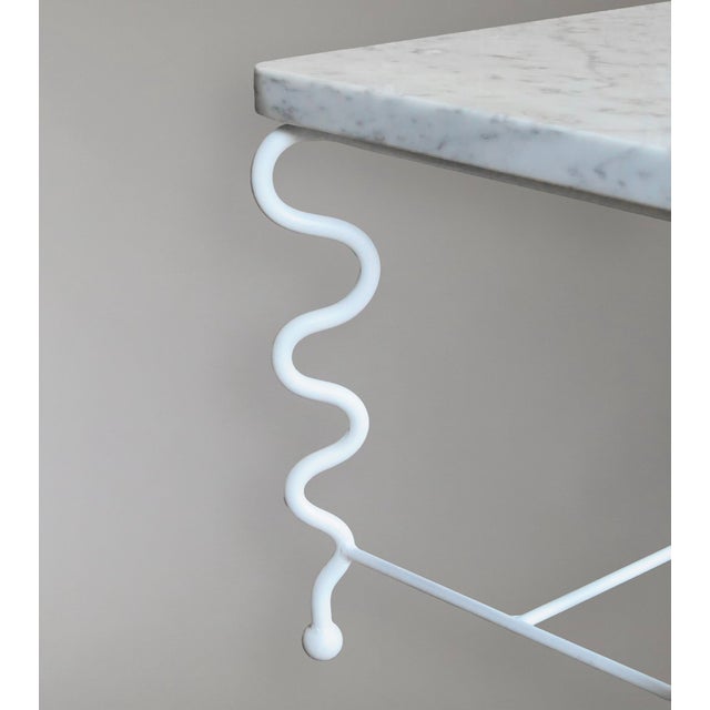 Jean Royère Small 'Serpentine' Coffee Table in White With Carrara Marble Top For Sale - Image 4 of 6