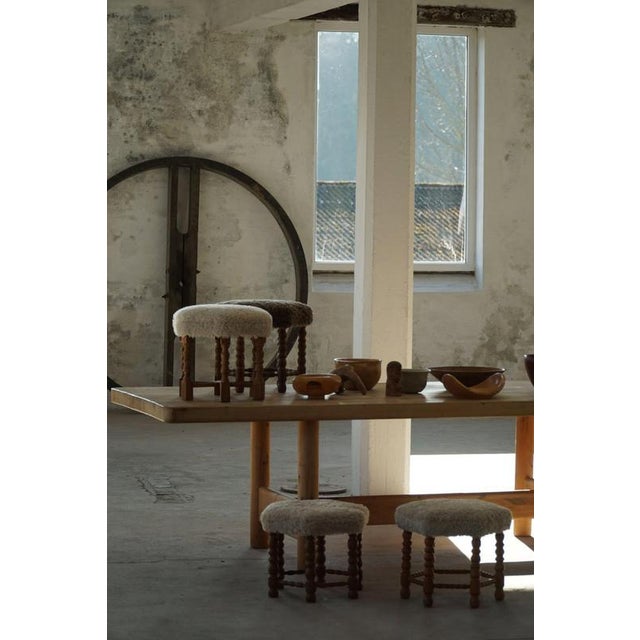 Wood Modern Danish Hexagon Stool in Oak & Lambswool, 1950s For Sale - Image 7 of 16