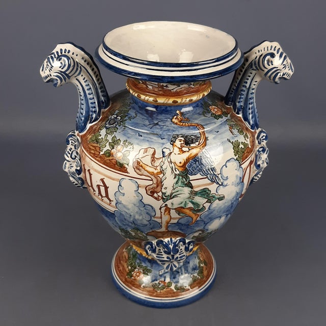 An important polychrome majolica vase from Liguria (Albissola), characterized by a flowing, imposing form typical of the...