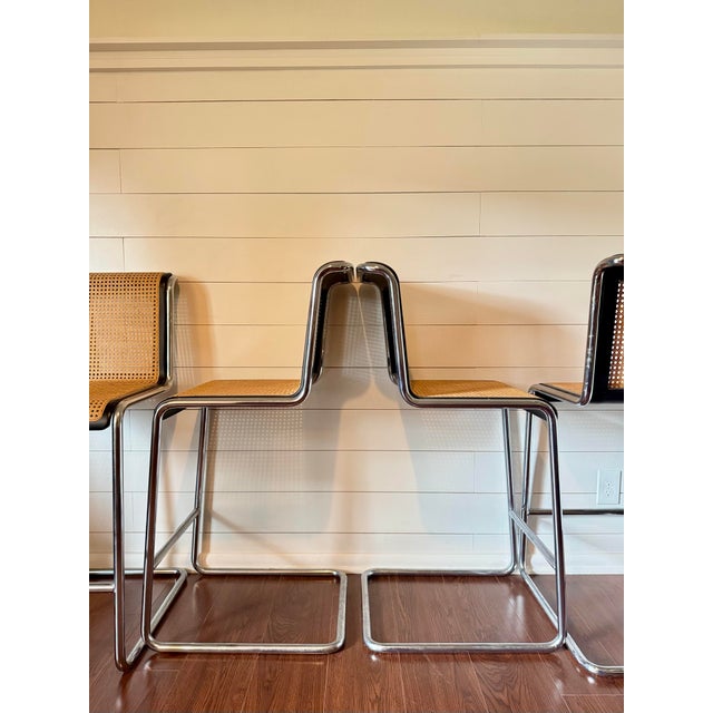 A Rare Set of Four Cesca Bar Stools in Cane and Chrome, Circa 1970s. Attributed to Marcel Breuer for Knoll For Sale - Image 9 of 12