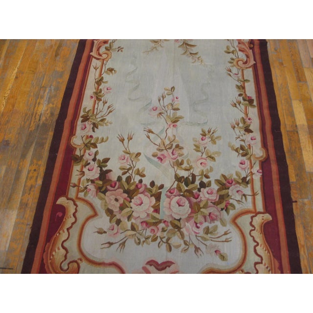 Rococo 1880s Ivory Neoclassical Antique European Tapestry Runner 3'9" X 12'8" Flatweave Wool Carpet Rug For Sale - Image 3 of 10