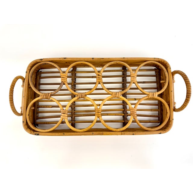 1960s Mid-Century Modern Rattan Drink Caddy With Wine Bottle Rack For Sale - Image 4 of 12