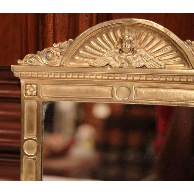 French 19th Century French Repoussé Brass Wall Mirror With Cherub Crest For Sale - Image 3 of 7