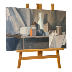 20 Th Century American School Oil on Canvas Abstract Still Life Bottles on Tabletop