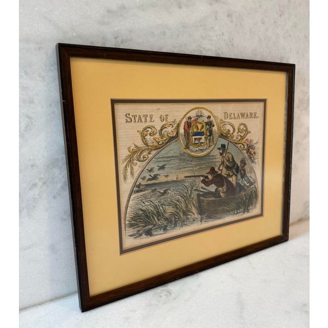 Yellow Framed Hand Colored 19th Century Lithograph Titled "State of Delaware" For Sale - Image 8 of 12