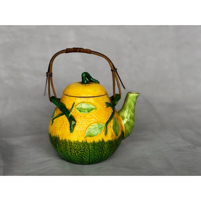 Decorative Ceramic Melon Fruit Teapot With Bamboo Handle For Sale - Image 13 of 13