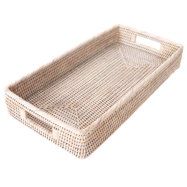 Boho Chic Artifacts Rattan Rectangular Tray with Rounded Corners For Sale - Image 3 of 5