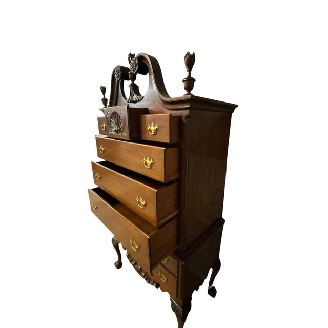 Shell Queen Anne Style Cherry Highboy Chest on Chest For Sale - Image 7 of 12