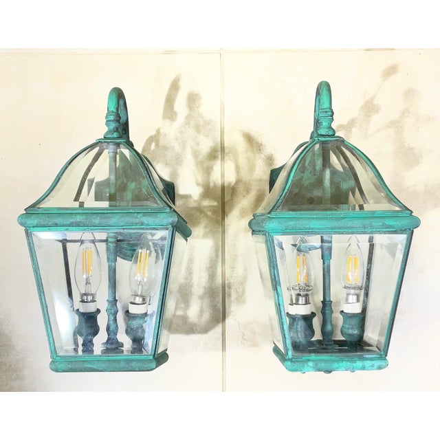 Pair of Vintage Solid Brass Lanterns- 14” H X 7”w X 10”d For Sale - Image 12 of 14