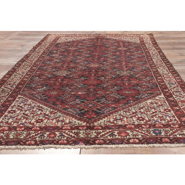 Navy Blue Mid 20th Century Mid 20th Century Vintage Persian Hamadan Rug - 05'00 x 09'10 For Sale - Image 8 of 9