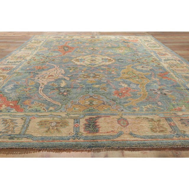 Vintage Blue Colorful Oushak Rug - 9'00 X 11'10 For Sale - Image 9 of 11