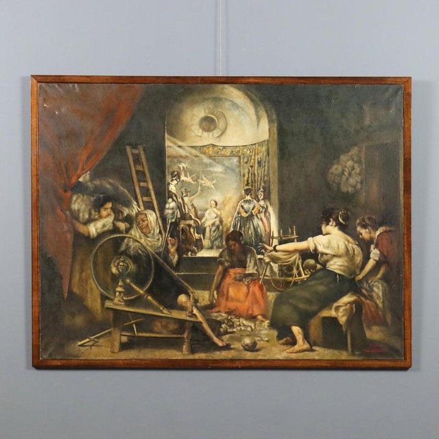 J. Dupont da Velzquez, The Spinners Copy, 20th Century, Oil Painting on Canvas, Framed For Sale - Image 12 of 12