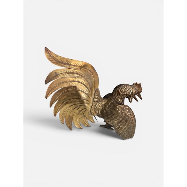 Mid-Century Modern Vintage Solid Brass Fighting Rooster Sculptures Gorgeous Well Constructed For Sale - Image 3 of 4