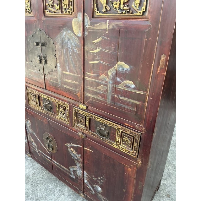 Wood Vintage Asian 18th Century Hand Painted Cabinet For Sale - Image 7 of 12