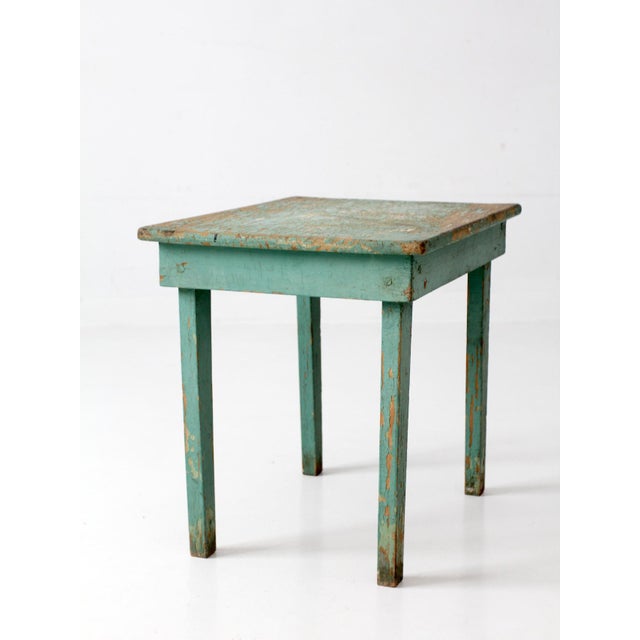 Turquoise Antique Painted Primitive Farmhouse Side Table For Sale - Image 8 of 14