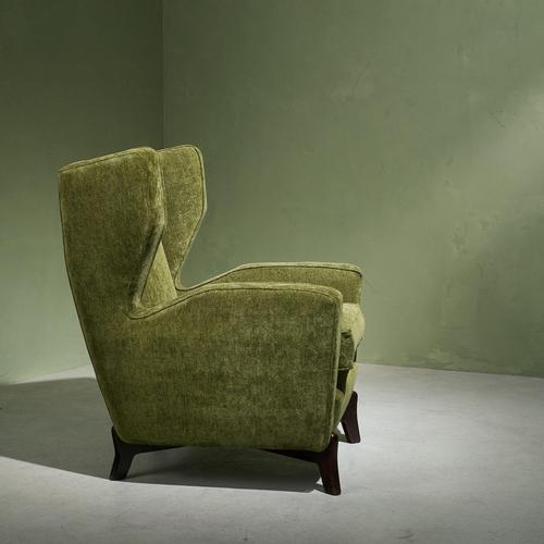 Italian Lounge Chair in Forest Green Dedar Upholstery, Italy For Sale - Image 6 of 11