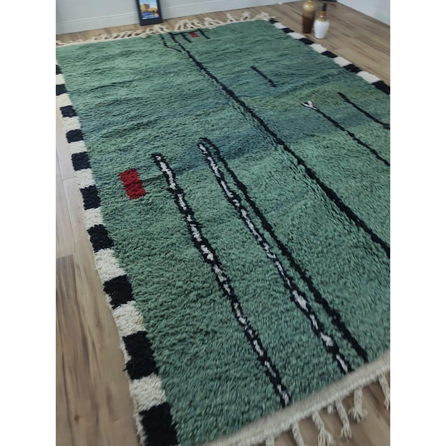 Contemporary Forest Green Abstract Wool Moroccan Rug For Sale - Image 4 of 12