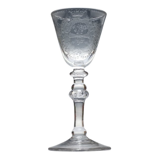 Antique Engraved Light Baluster Wine Glass, 1750 For Sale