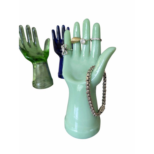 Mid-Century Modern Vintage Art Deco Glass Hands Ring Holder- Set of 4 For Sale - Image 3 of 5