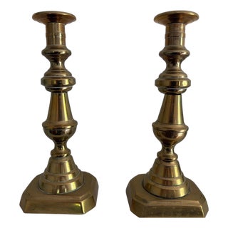Pair of Vintage Solid Brass Candlesticks 10” High For Sale