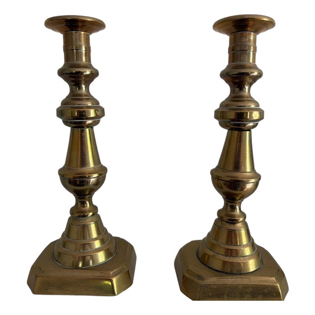 Pair of Vintage Solid Brass Candlesticks 10” High For Sale