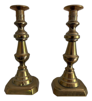 Pair of Vintage Solid Brass Candlesticks 10” High
