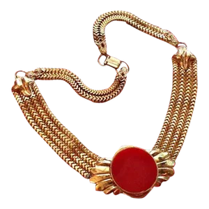 1930s Vintage Art Deco Celluloid Red Gold Choker Necklace