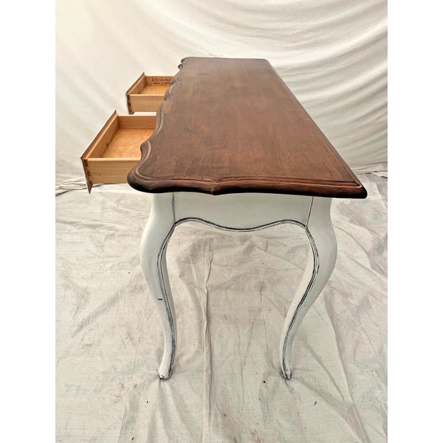 White Ethan Allen Sofa Table Console French Country Factory Painted Distressed 26-9301 For Sale - Image 8 of 11