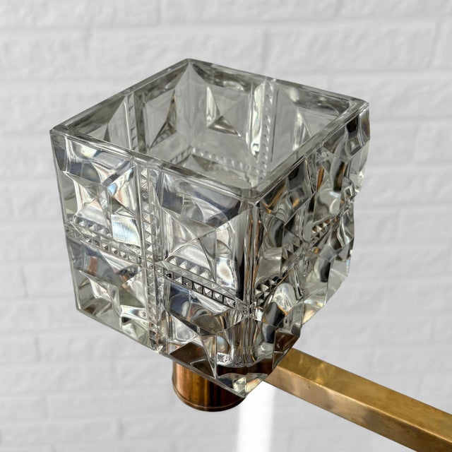 Gold Mid-Century Chandelier in Brass and Crystal from Konsthantverk Tyringe 1, Sweden, 1960s For Sale - Image 8 of 11