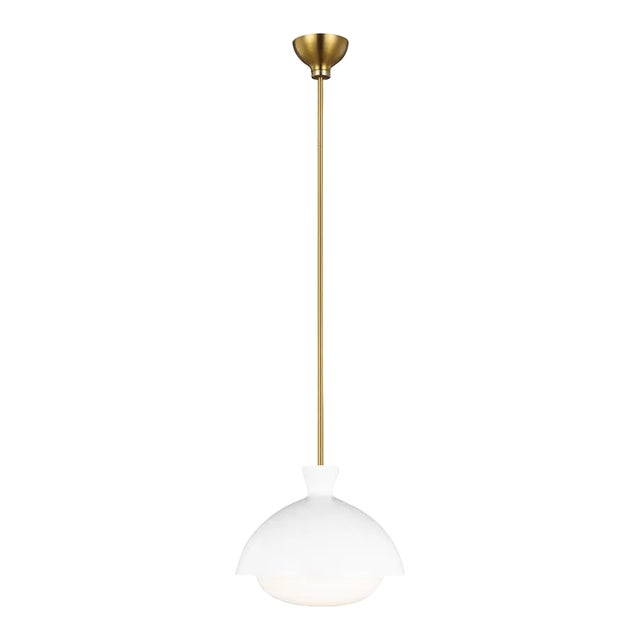AERIN By Visual Comfort Studio Lucerne 1-Light Large Pendant in Matte White and Burnished Brass For Sale