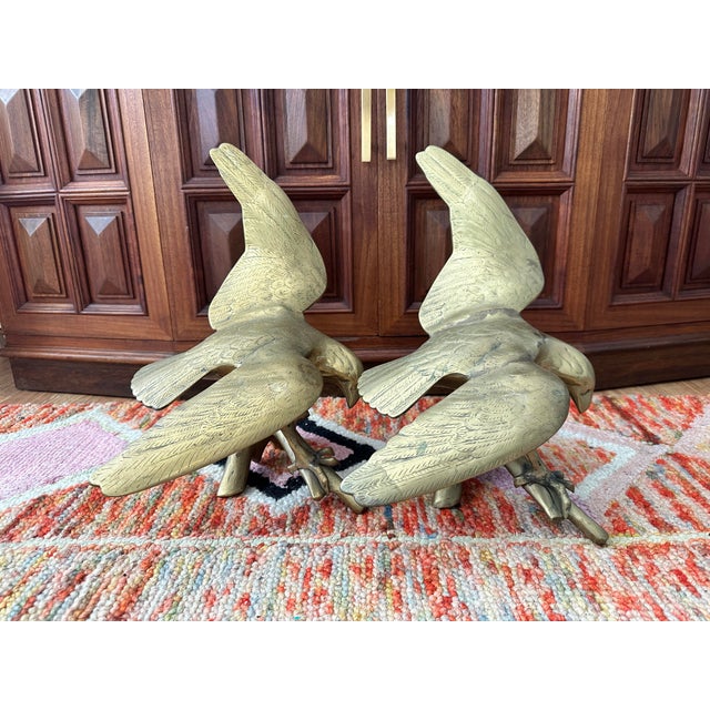 Brass Pair of Mid-Century Solid Brass Eagle Sculptures, C. 1960s For Sale - Image 8 of 9